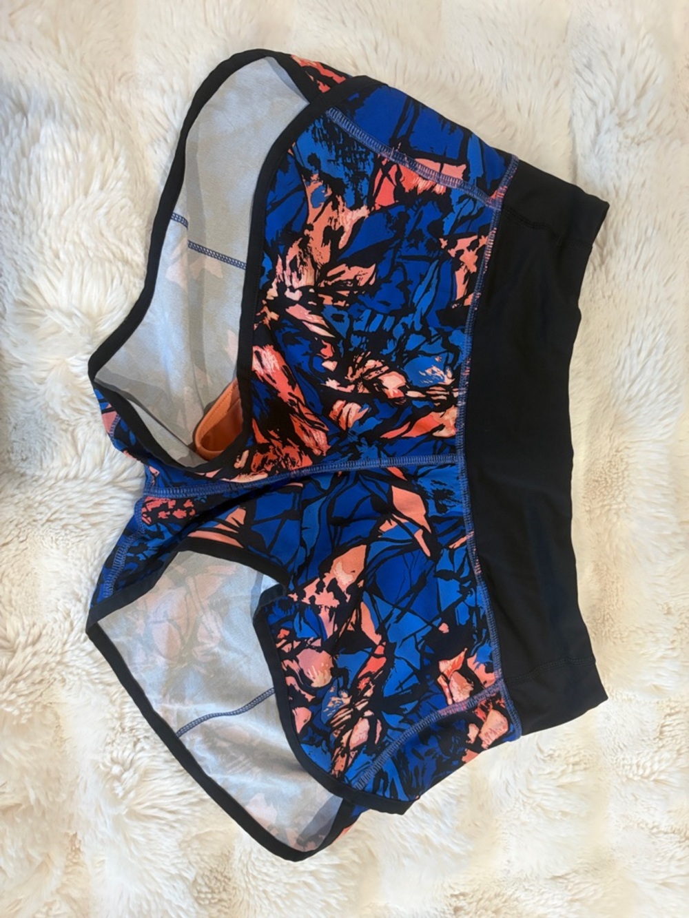 Women's Blue & Coral Active Short with Black Waistband